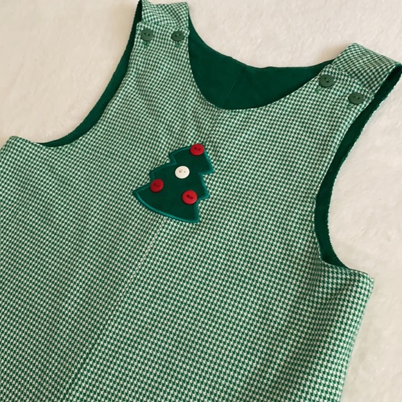 Reversible Romper | Christmas Tree Appliqué on Houndstooth & Soft Corduroy